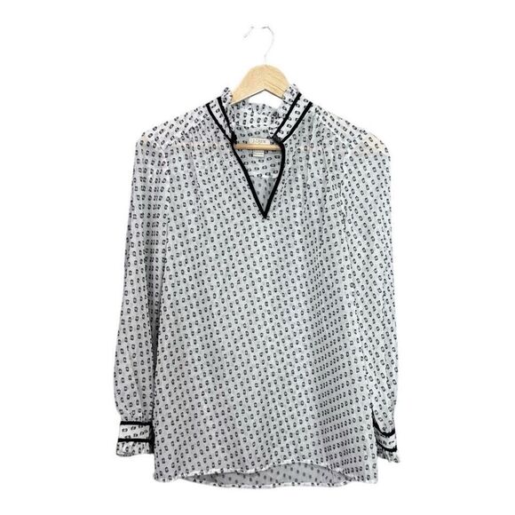 J. Crew  Semi-Sheer Swiss Dot Novelty Artist Top Keyhole Ruffle Trim Blouse size - Picture 2 of 7